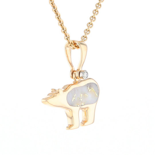 Gold Quartz Inlaid Polar Bear Pendant