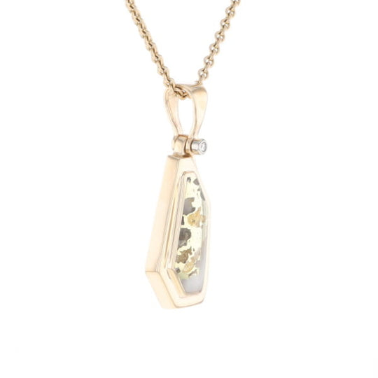 Gold Quartz Necklace .02ct Diamond Geometric Inlaid Design Pendant