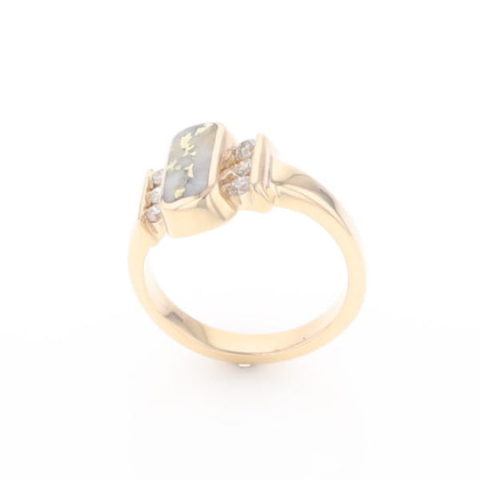 Gold Quartz Ring Oval Inlaid Design with .24ctw Round Diamonds