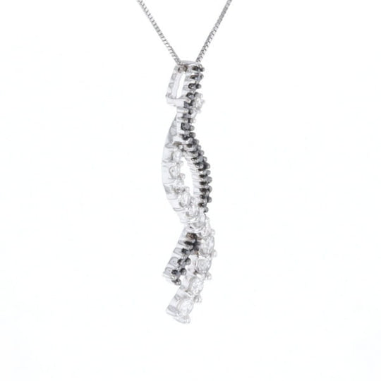 Ribbon Necklace With Black and White Diamonds