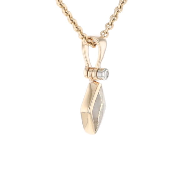 Gold Quartz Necklace Diamond Shape Inlaid Pendant with .02ct Diamond