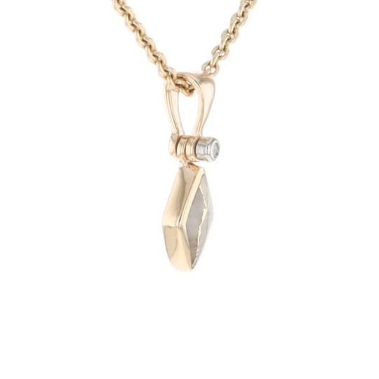 Gold Quartz Necklace Diamond Shape Inlaid Pendant with .02ct Diamond