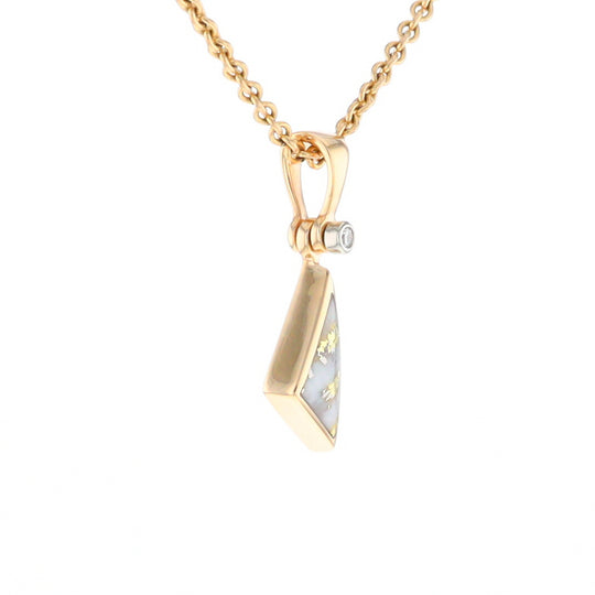 Gold Quartz Necklace Sail Inlaid Design Pendant with .02ct Diamond