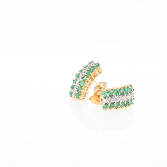 Three-Row Drop Emerald and Diamond Earrings