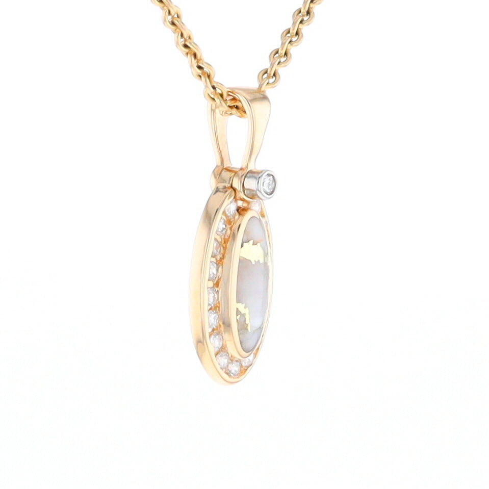 Gold Quartz Pendant Oval Inlaid with .22ctw Round Diamonds Halo