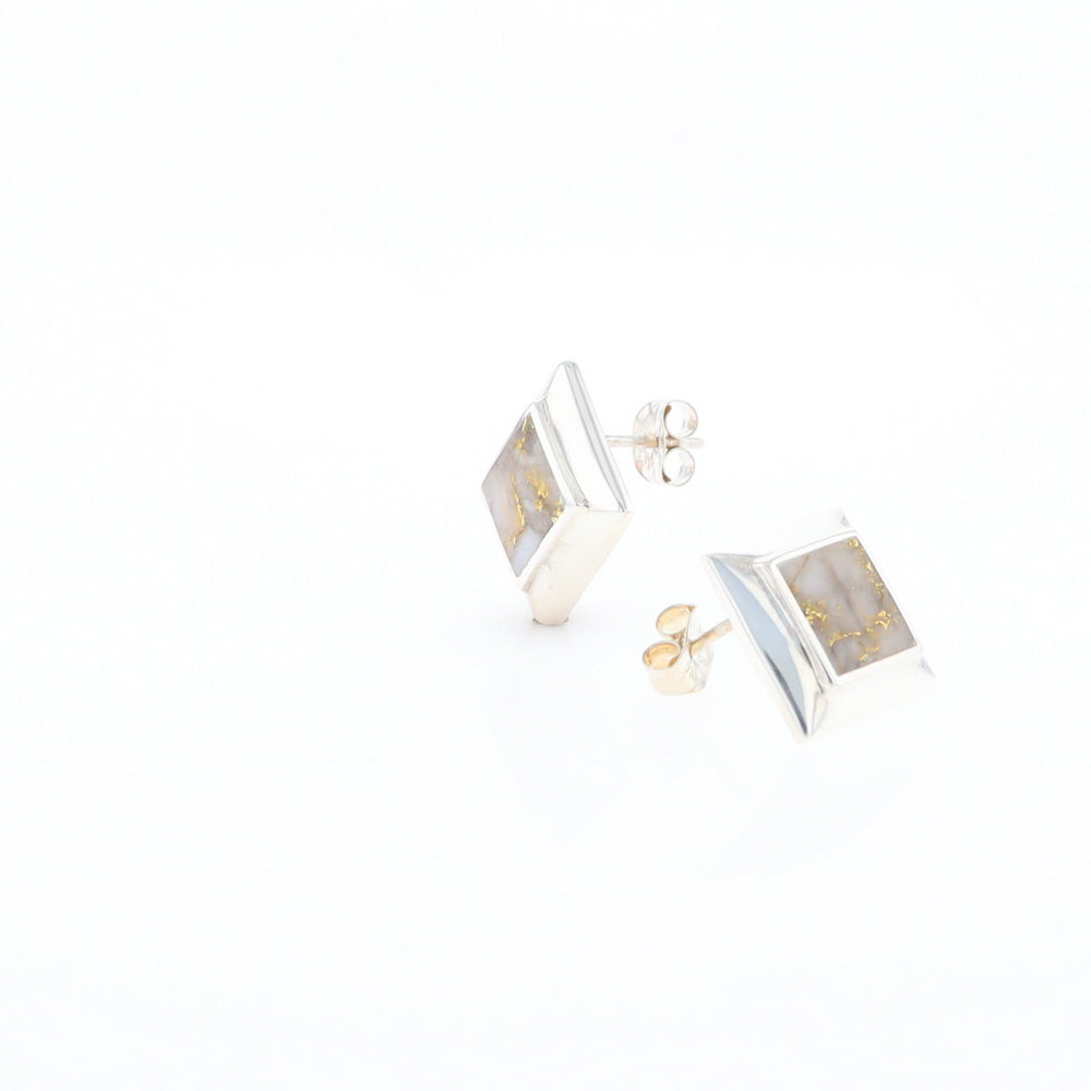 Sterling Silver Gold Quartz Inlaid Square Stud Earrings - G3