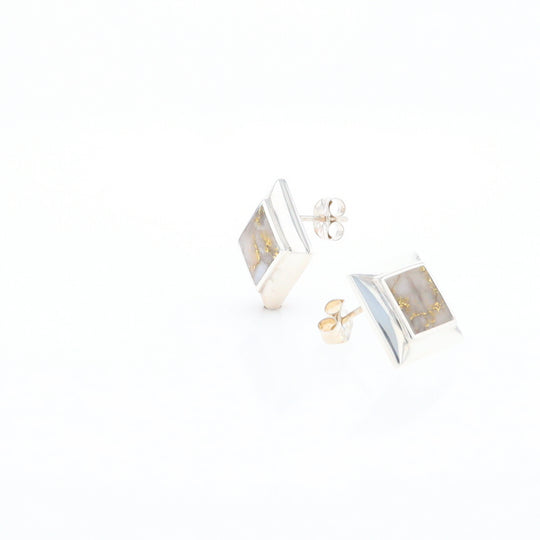 Sterling Silver Gold Quartz Inlaid Square Stud Earrings - G3