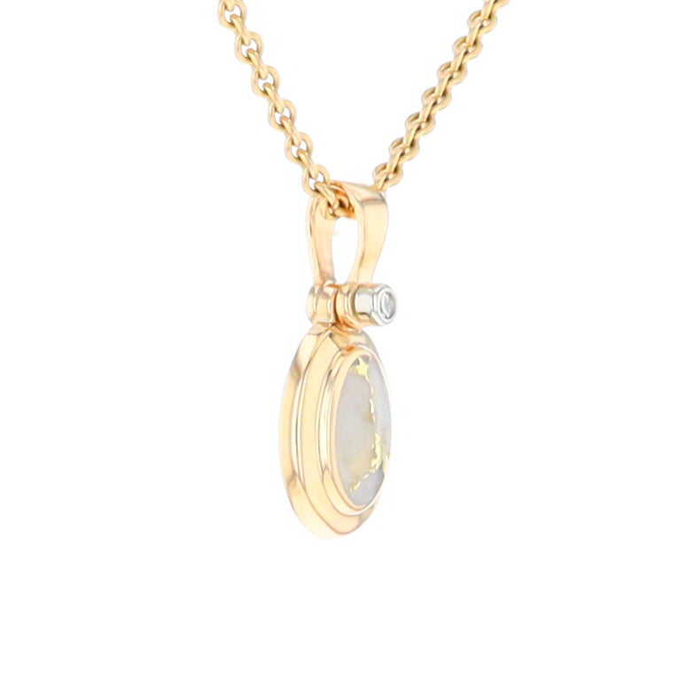 Gold Quartz Necklace Oval Inlaid Pendant with .02ct Diamond