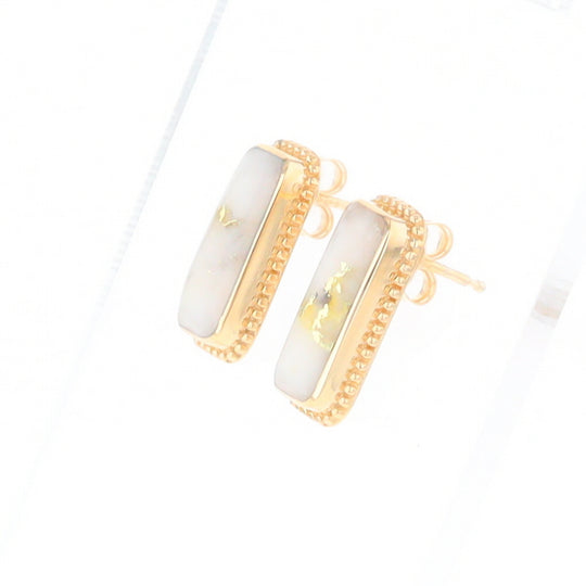 Gold Quartz Earrings Rectangle Inlaid Milgrain Design - G2