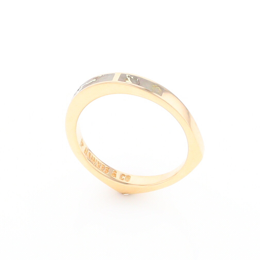 Gold Quartz Ring 3 Rectangle Section Inlaid Band