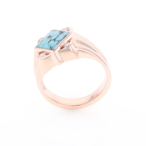 Natural Turquoise ring diamond shape inlaid design with .16ctw round diamonds
