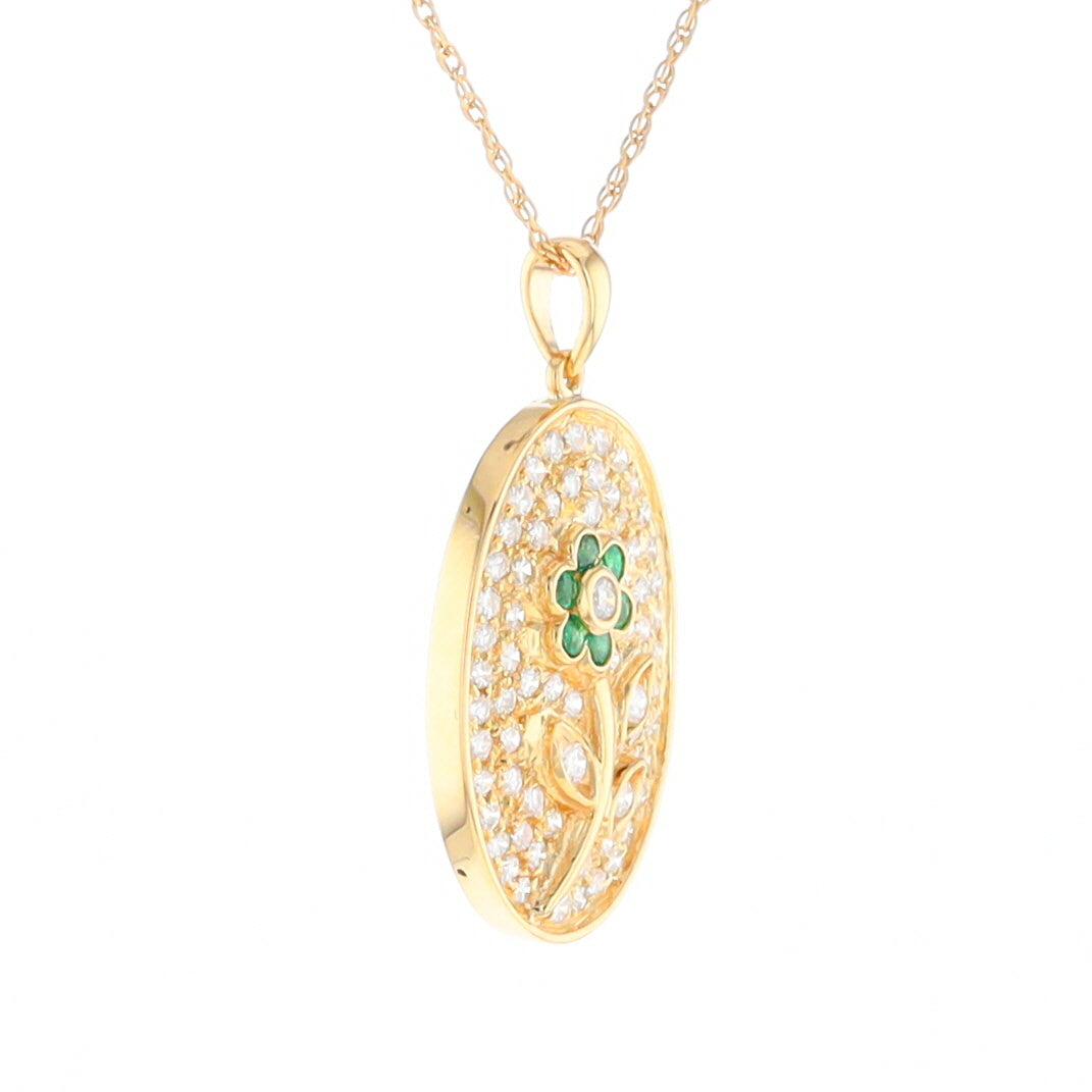 Emerald and Diamond Encrusted Oval Flower Pendant