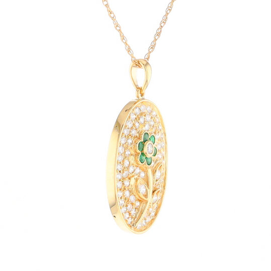 Emerald and Diamond Encrusted Oval Flower Pendant