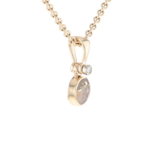 Gold Quartz Necklace Round Inlaid Pendant with .02ct Diamond