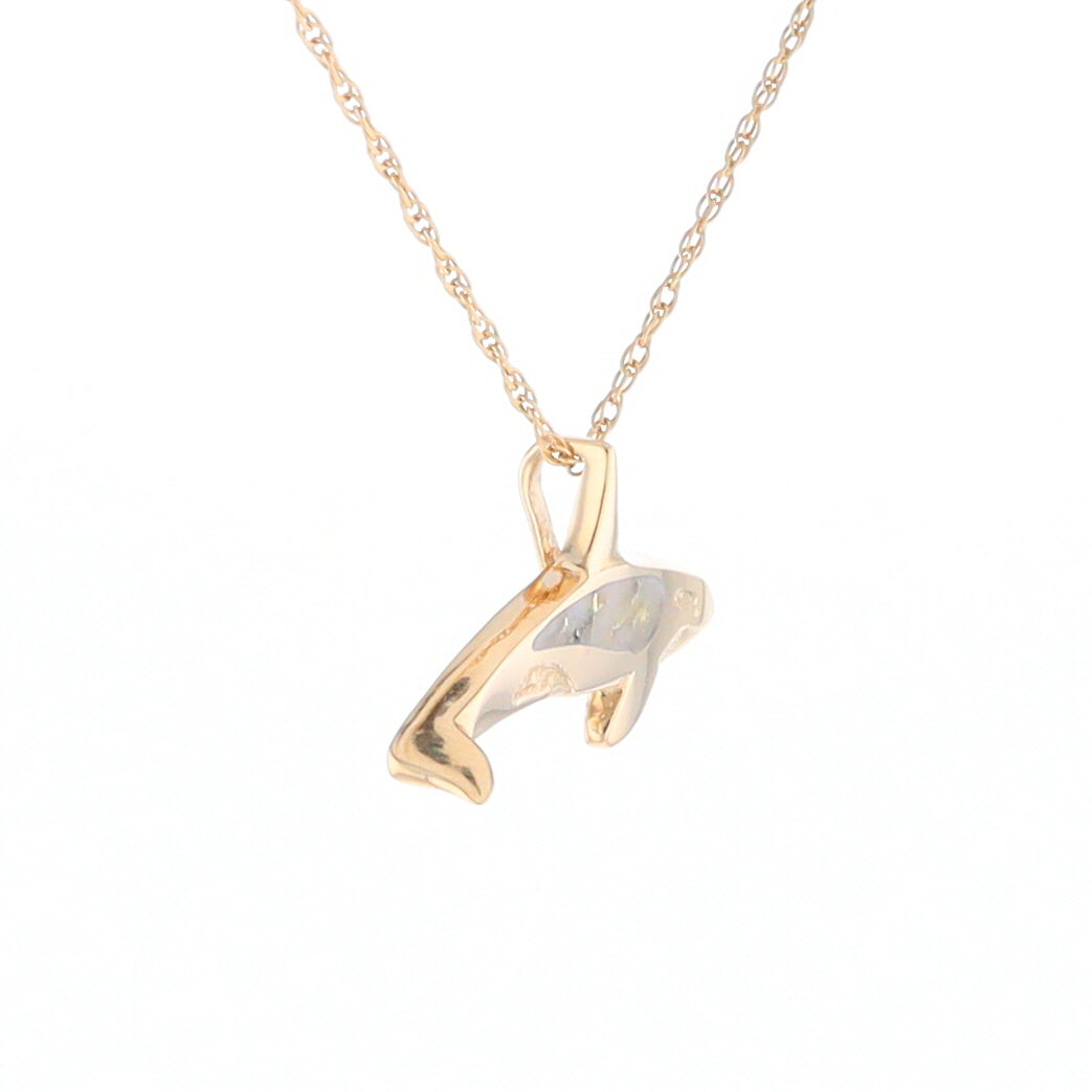 Gold Quartz Necklace Orca Killer Whale Inlaid Sea Life Pendant