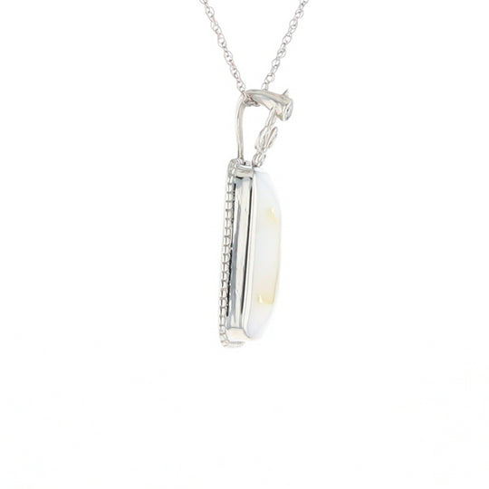 Gold Quartz Necklace, Rectangle Inlaid Fleur De Lis Design with .02ctw Diamond Pendant