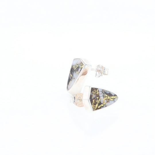 Sterling Silver Gold Quartz Inlaid Shield Stud Earrings - G3