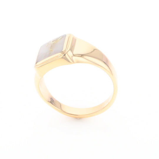 Gold Quartz Ring Square Inlaid Design