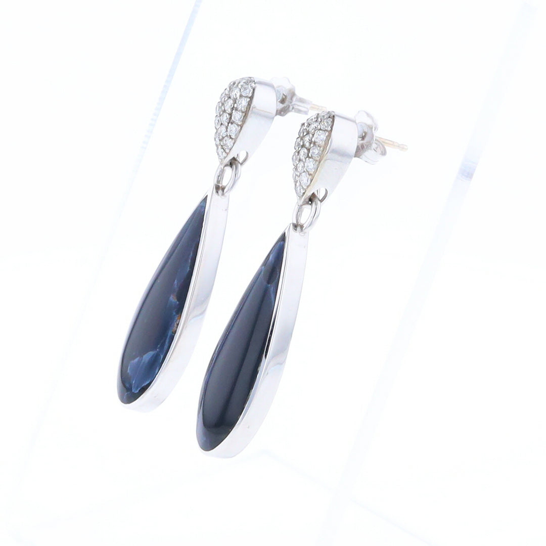 Natural Pietersite Inlaid Teardrop 0.22ctw Diamond Earrings