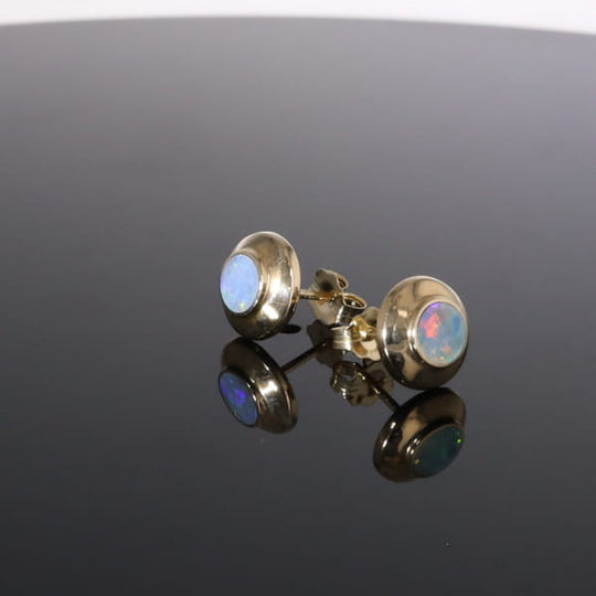 Opal Earrings Round Inlaid Design Studs