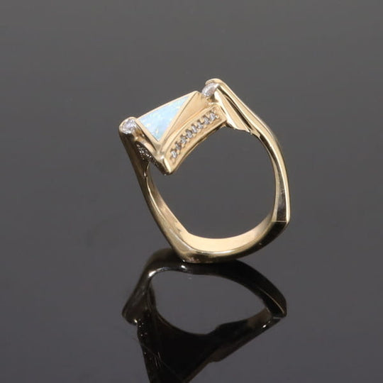 Opal Rings Triangle Inlaid Design with .31ctw Round Diamonds