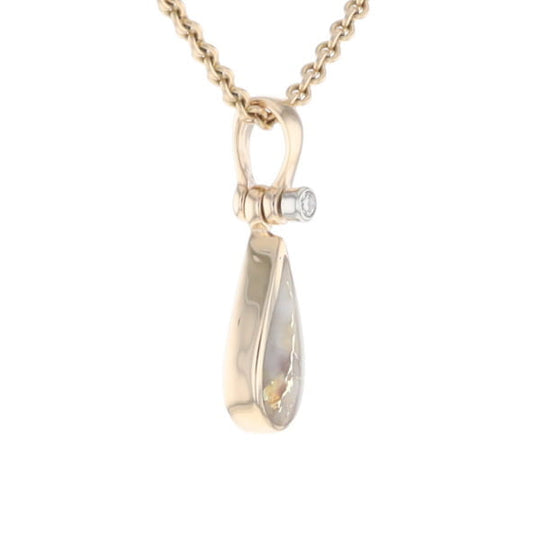 Gold Quartz Pendant Tear Drop Inlaid Design with .02ct Diamond