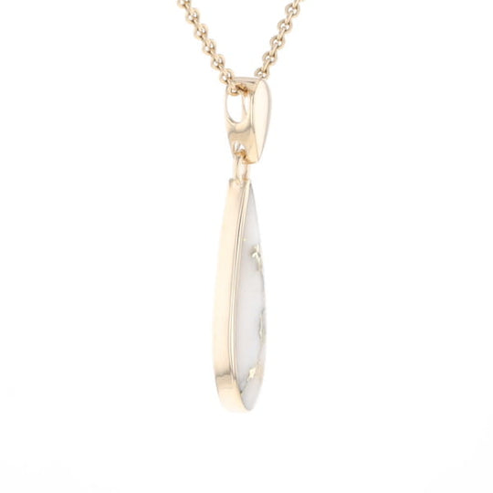 Gold Quartz Pendant Tear Drop Inlaid Design G1