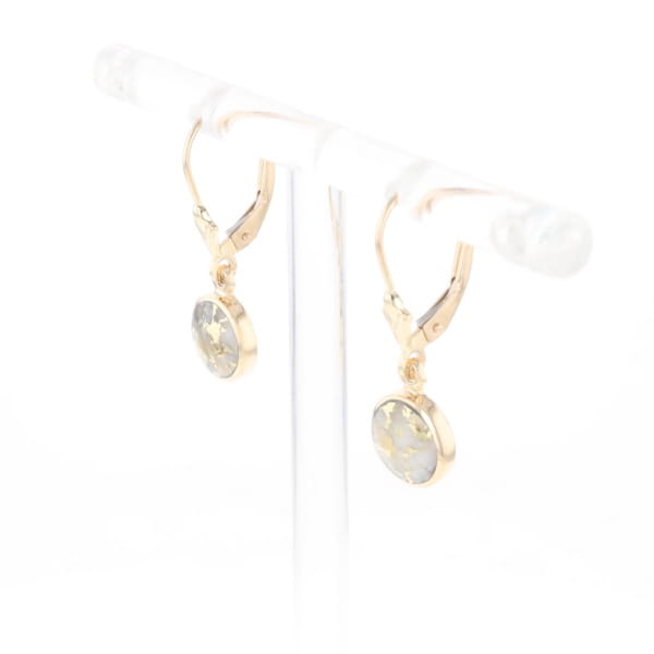 Gold Quartz Earrings Round Inlaid Design Lever Backs