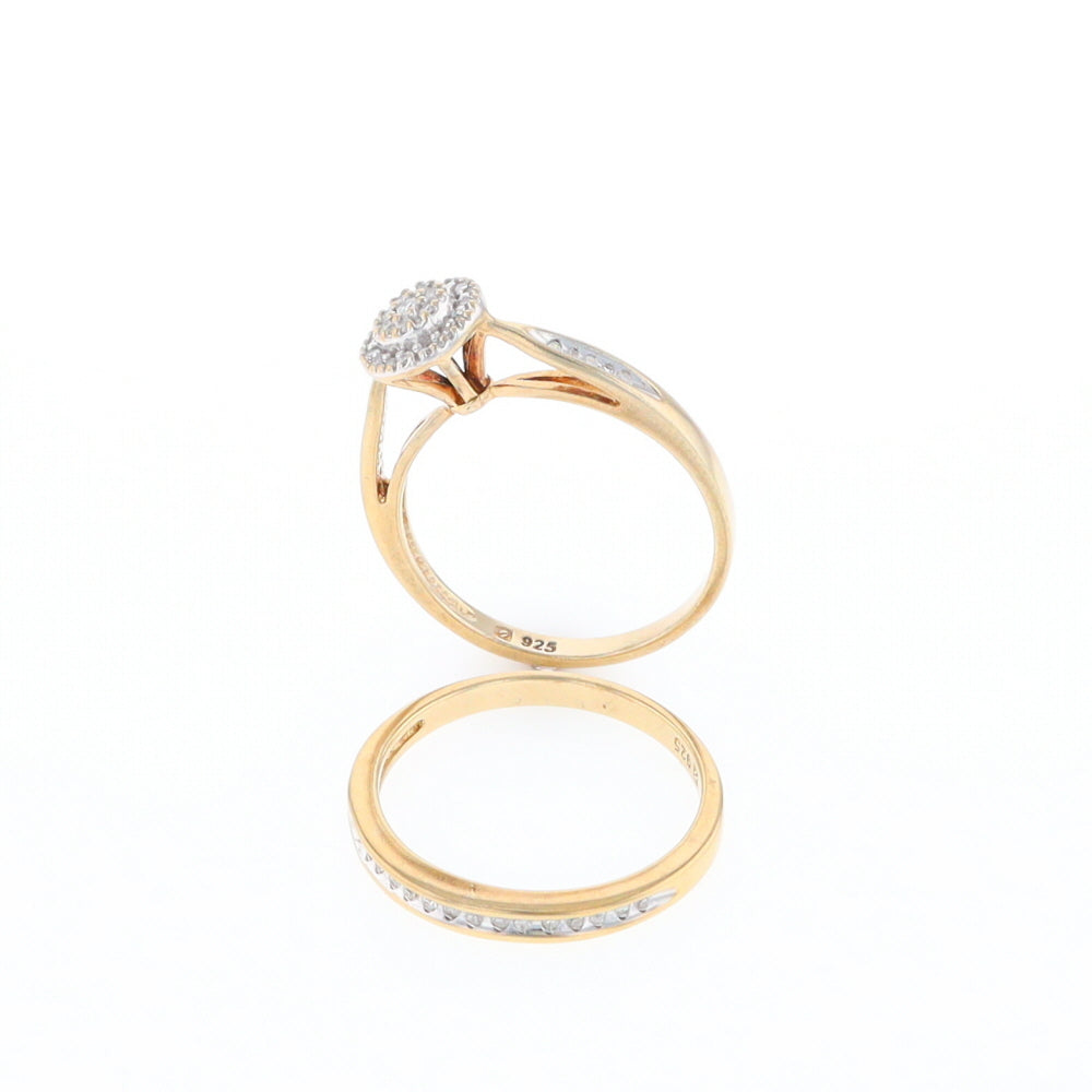 Gold Plated Silver Diamond Engagement Ring Set