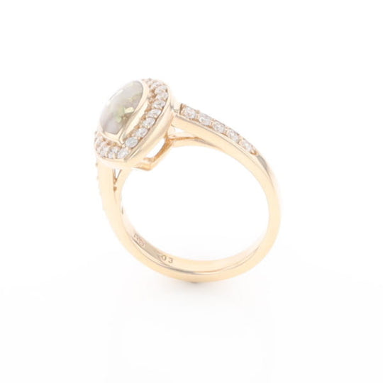 Marquise Gold Quartz Inlaid Ring with 0.65ctw Diamond Halo