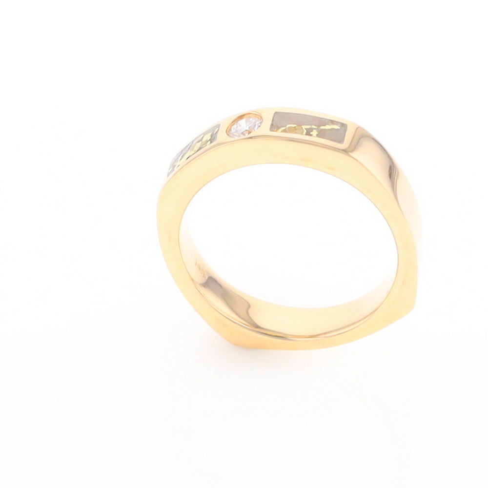 Gold Quartz Ring Double Sided Inlaid Design with .10ct Round Diamond G2