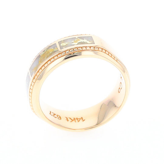 Gold Quartz Ring 3 Section Rectangle Inlaid Milgrain Border Band G1
