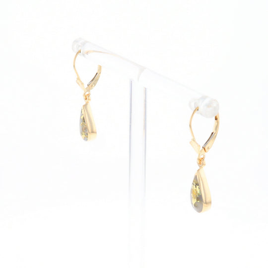 Gold Quartz Earrings Tear Drop Inlaid Lever Backs