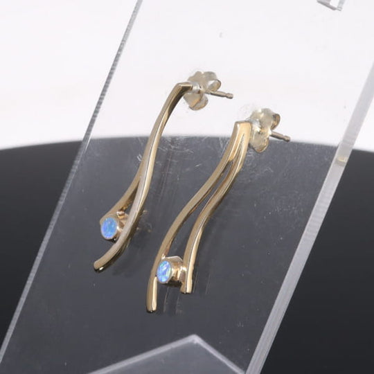 Opal Earrings Round Inlaid Double Curved Bar Design Studs