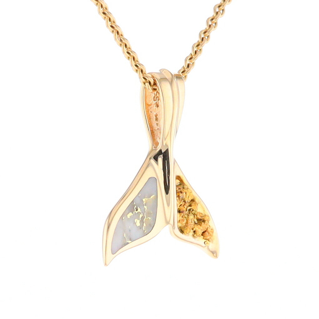 Whale Tail Necklaces Natural Gold Quartz and Nuggets Inlaid Pendant