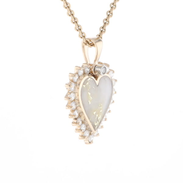 Gold Quartz Heart Shape Inlaid .55Ctw Diamond Pendant