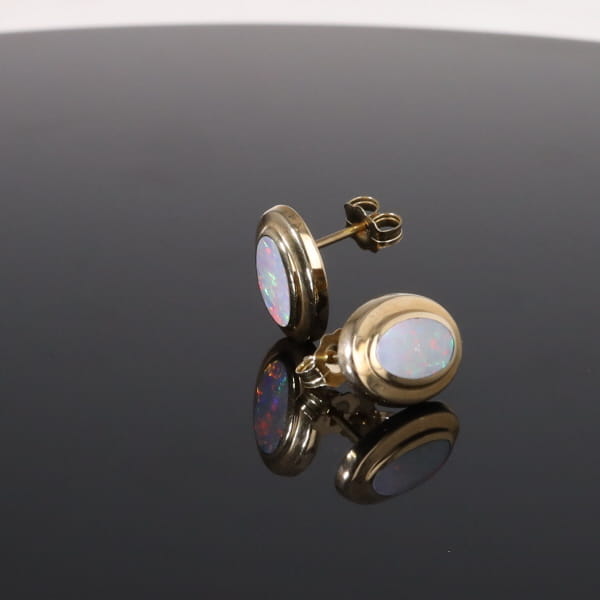 Opal Earrings Oval Inlaid Design Studs