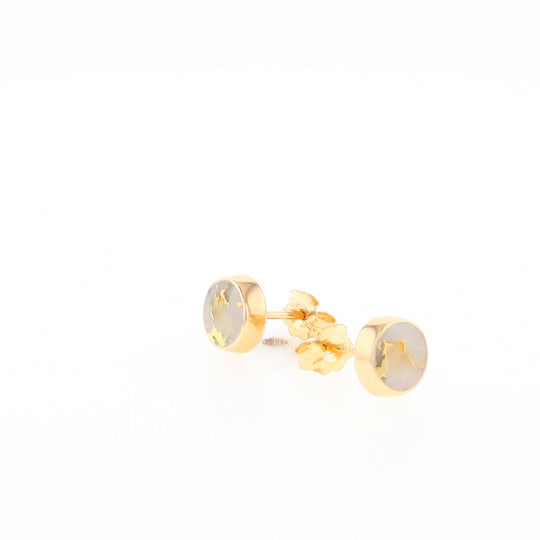 Gold Quartz Earrings Round Inlaid Studs