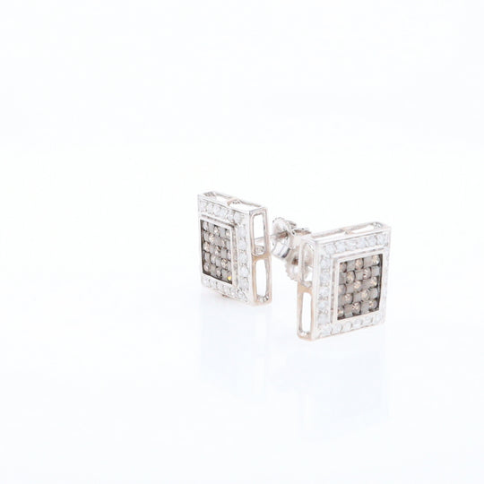 Square White & Chocolate Diamond Earrings