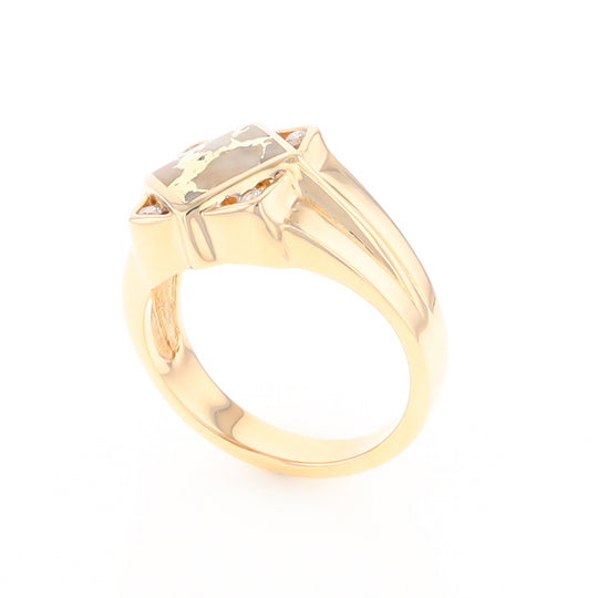 Gold Quartz Mens Ring with Diamond Accents