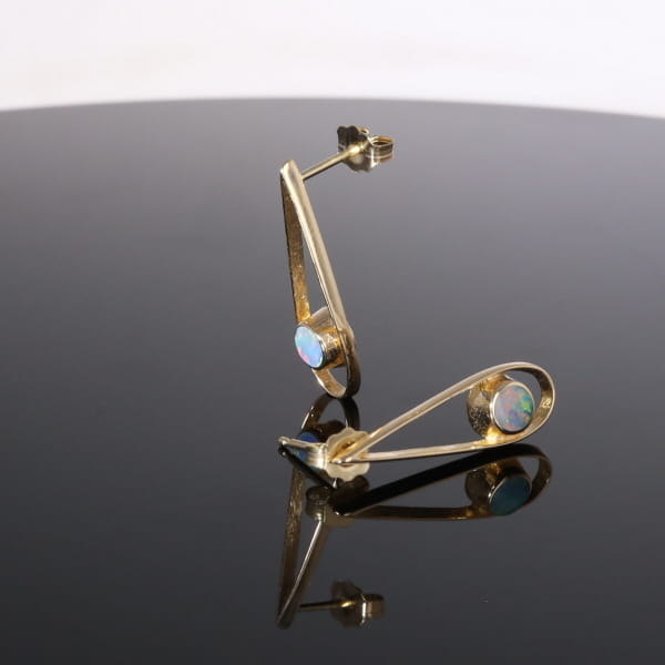 Opal Earrings Round Inlaid Open Tear Drop Design Studs