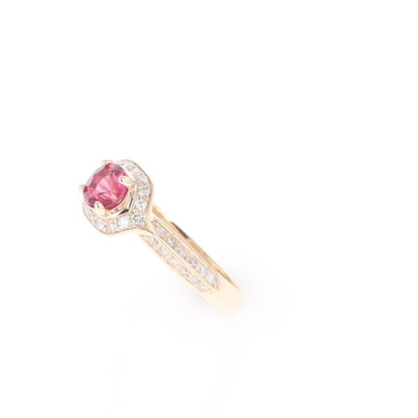 Peaked Halo Pink Tourmaline & Diamond Engagement Ring