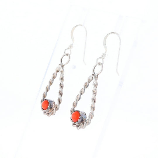 Native American Tear Drop Twist Coral Earrings