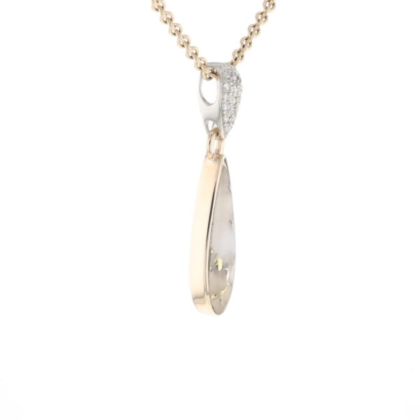 Gold Quartz Necklace Tear Drop Inlaid Pendant with .11ctw Diamonds
