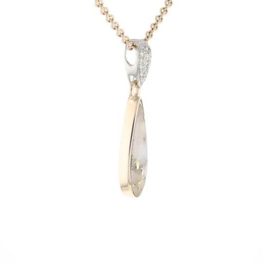 Gold Quartz Necklace Tear Drop Inlaid Pendant with .11ctw Diamonds