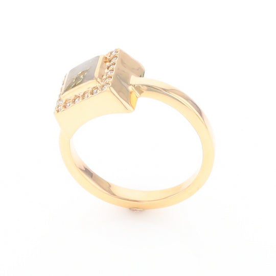 Gold Quartz Ring Square Inlaid Halo .14ctw Diamonds Design