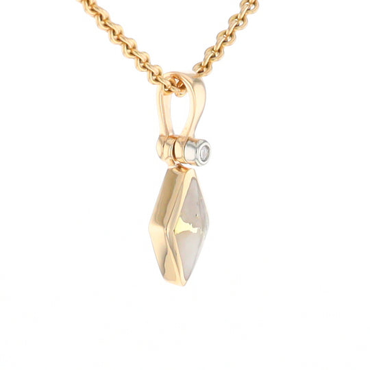 Gold Quartz Necklace Diamond Shape Inlaid Pendant with .02ct Diamond