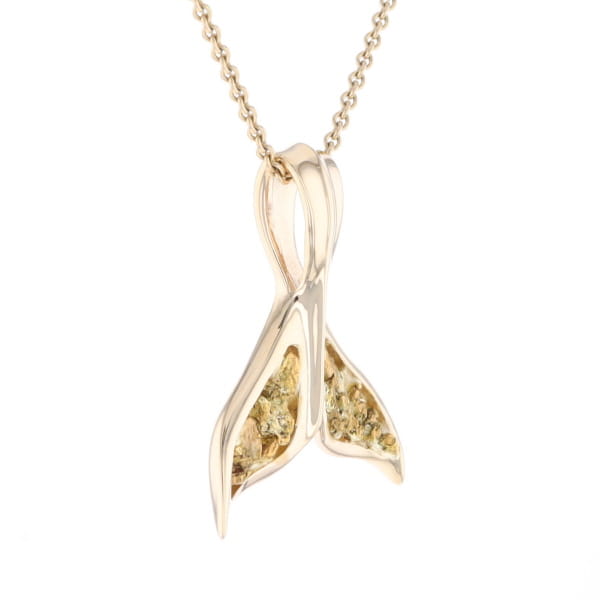 Whale Tail Natural Gold Nuggets Inlaid Pendant XL