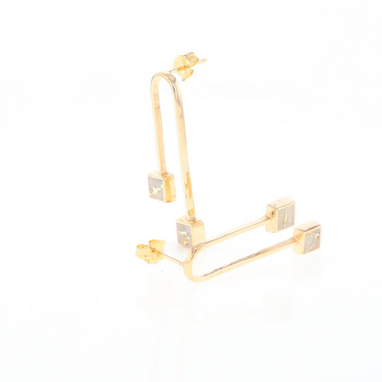 Gold Quartz Double Square Curved Bar Earrings - G2