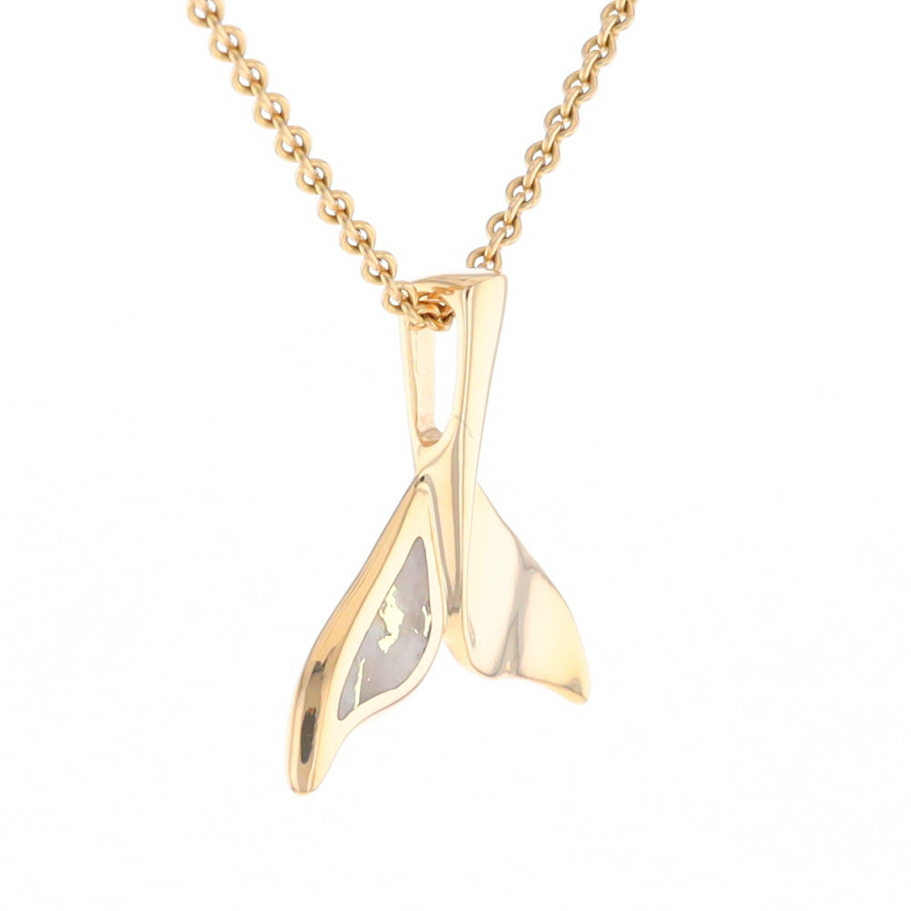 Whale Tail Necklaces Single Sided Gold Quartz Inlaid Sea life Pendant